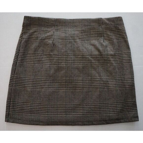 Max Studio 2707Q18 Women Sz XL Taupe/Black/Brown Glen Plaid Faux Wrap Skirt - Picture 2 of 6